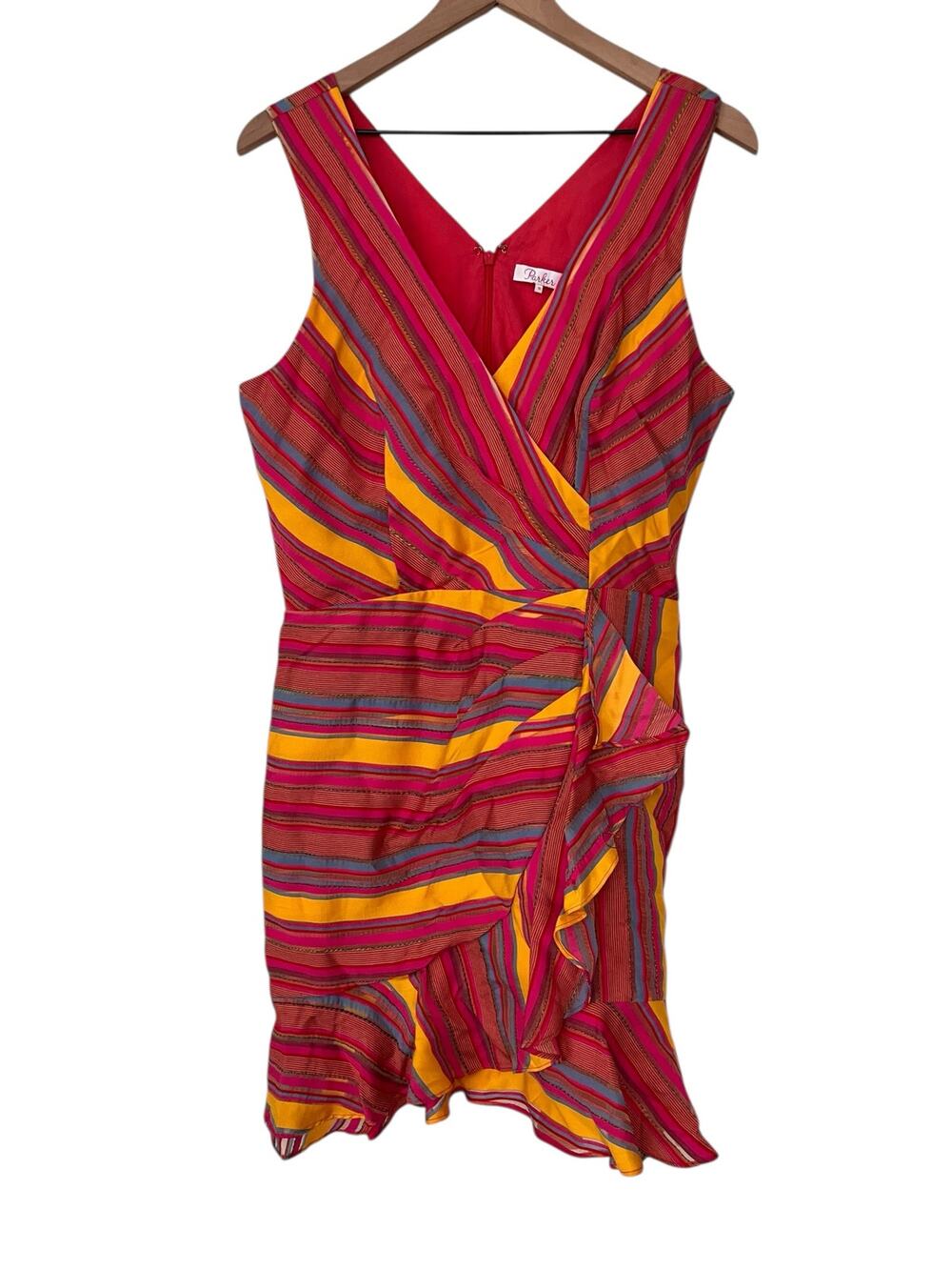 Parker Shella Striped Ruffle Multicolored Mini Dress Size 10
